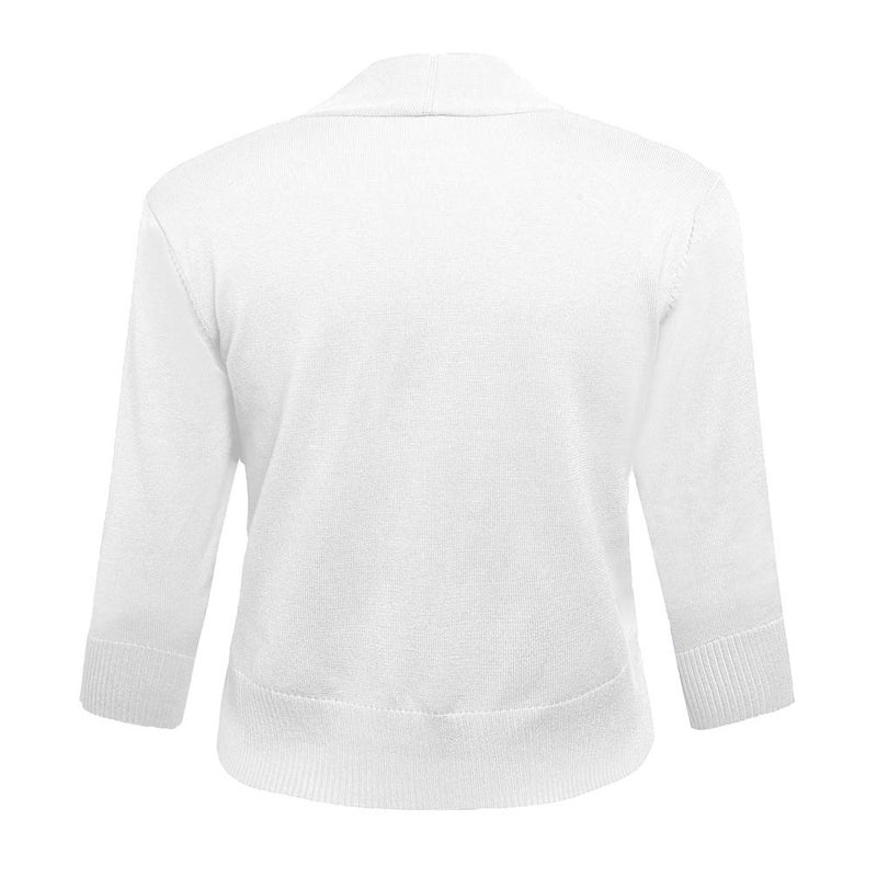 AAMILIFE Women's 3/4 Sleeve Cropped Cardigans Sweaters Jackets Open Front Short Shrugs for Dresses White S - Image 3